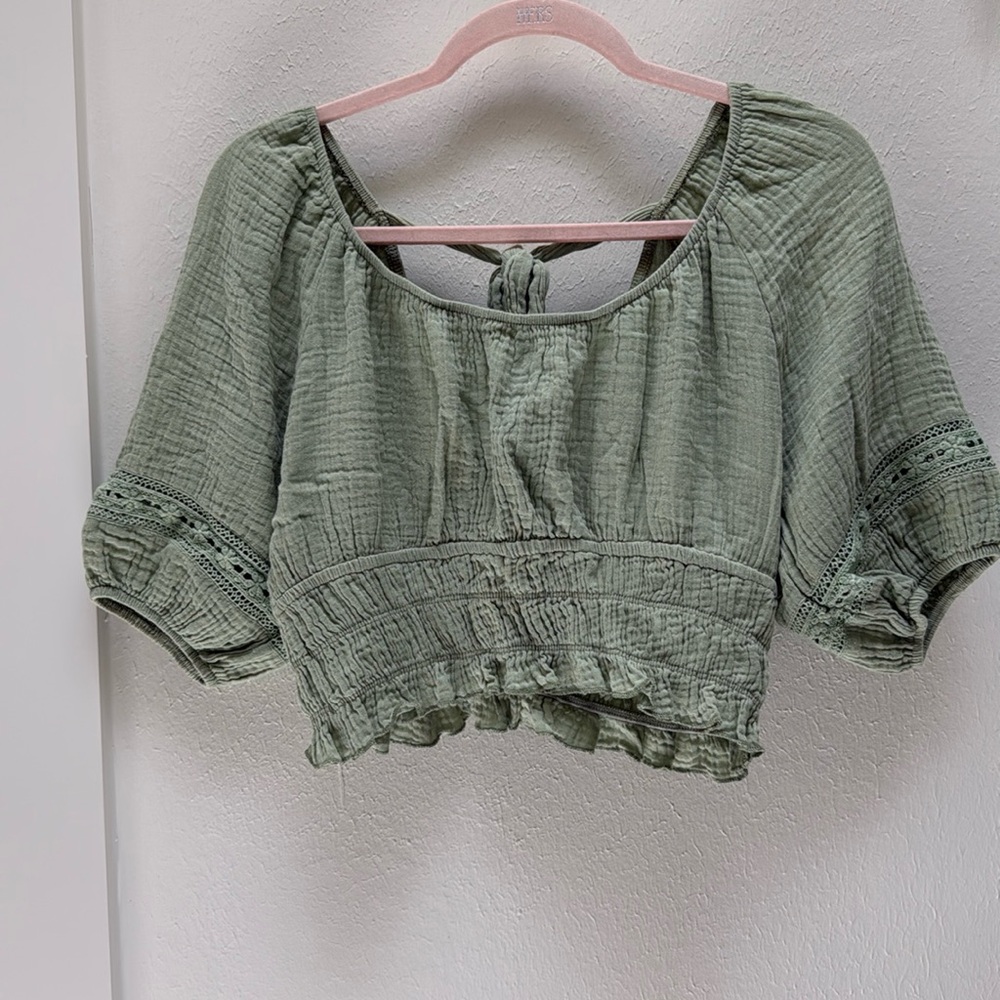 Alter’d State Sage Green Slubbed Cotton Boho Crop Top Size Large